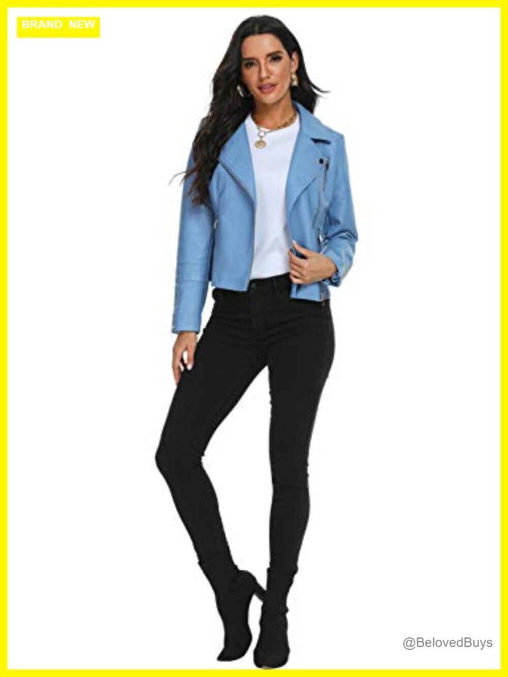 Faux Leather Moto Biker Jacket for Women Vegan Coat - Picture 3 of 6